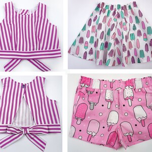 PDF Sewing Pattern for Girls Summer Top, Shorts and Skirt. GELATO Top & Shorts Pattern, Toddler - Girls Sizes 2 - 10 Years