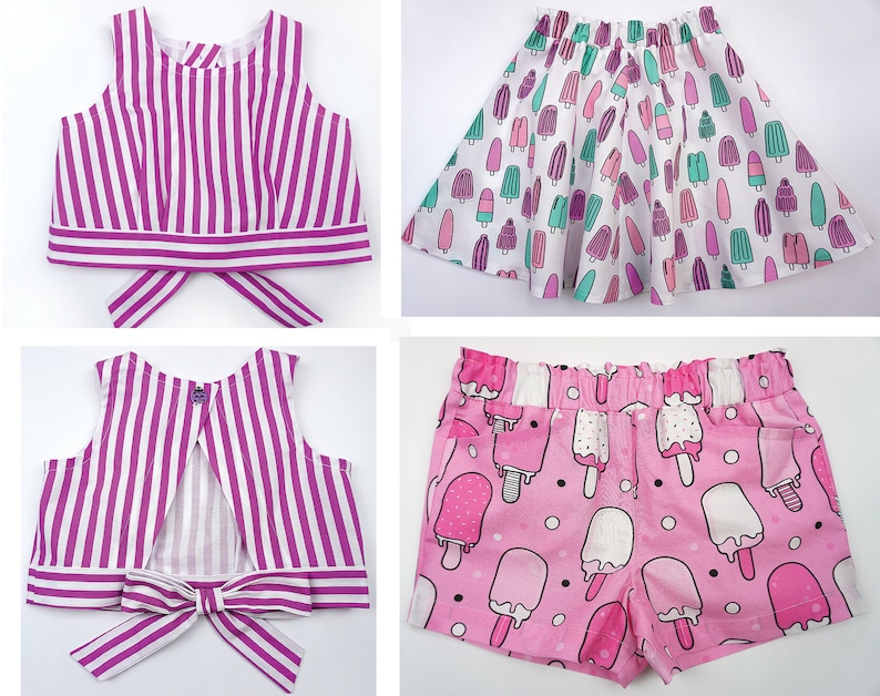 PDF Sewing Pattern for Girls Summer Top, Shorts and Skirt. GELATO Top & Shorts Pattern, Toddler - Girls Sizes 2 - 10 Years