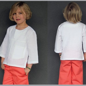 Kid's casual shirt pdf sewing pattern Kieran Shirt childrens shirt size 2 to 12 years. Easy to sew pattern