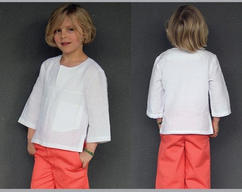 Kid's casual shirt pdf sewing pattern Kieran Shirt childrens shirt size 2 to 12 years. Easy to sew pattern