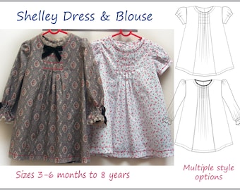 Baby & Girl PDF dress pattern, multiple style options, sizes 6 months to 8 years. Shelley Dress Pattern.