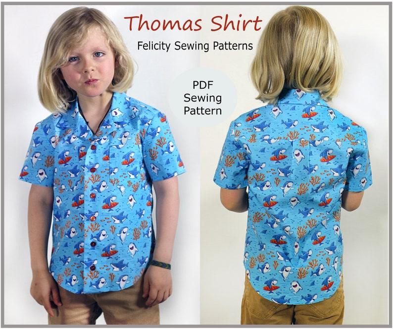 Boy's Hawaiian shirt sewing pattern for kids 2-14 years. THOMAS SHIRT pdf sewing pattern for childrens casual shirt. image 8