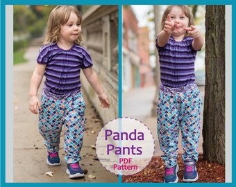 Harem pants pdf sewing pattern for babies and toddlers, PANDA Pants digital sewing pattern sizes 3+ months to 6 years