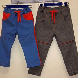 Kids sweatpants sewing pattern, ROSCOE PANTS sizes 2 to 12 years, pdf downloadable sewing pattern. ENGLISH Only!