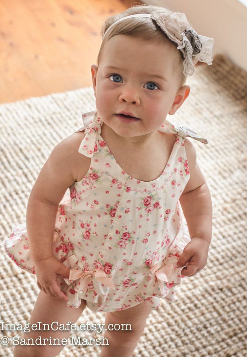 Baby girl's ruffled romper, RoseBud Baby Romper pdf sewing pattern, sizes 3 months to 3 years. image 4