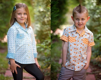 Shirt sewing pattern for boys & girls WILLOW SHIRT pdf sewing pattern, kids shirt sizes 4 to 14 years, digital pattern