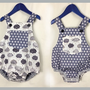 Baby boy & girl romper pdf sewing pattern, DIMPLES reversible toddler and baby romper/sun suit sizes 3+ months to 3 years