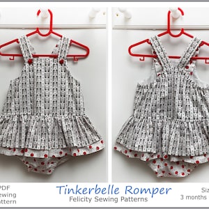 Baby girls romper pdf sewing pattern TINKERBELLE Romper sizes 3 months to 3 years by Felicity Patterns. ENGLISH ONLY!!