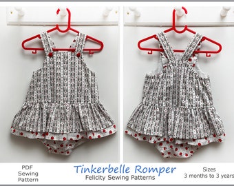 Baby girls romper pdf sewing pattern TINKERBELLE Romper sizes 3 months to 3 years by Felicity Patterns