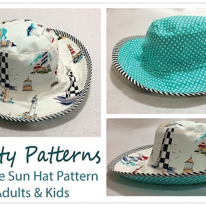 Sun Hat pdf sewing pattern for adults and kids sizes, reversible fabric sun hat. ENGLISH  INSTRUCTIONS ONLY!!