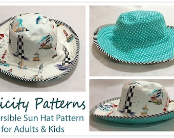 Sun Hat pdf sewing pattern for adults and kids sizes, reversible fabric sun hat. ENGLISH  INSTRUCTIONS ONLY!!