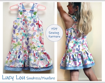 Sewing pattern girls sundress/ jumper/party dress, Lucy Lou Dress, all seasons,pdf sewing pattern sizes 1 to 10 years