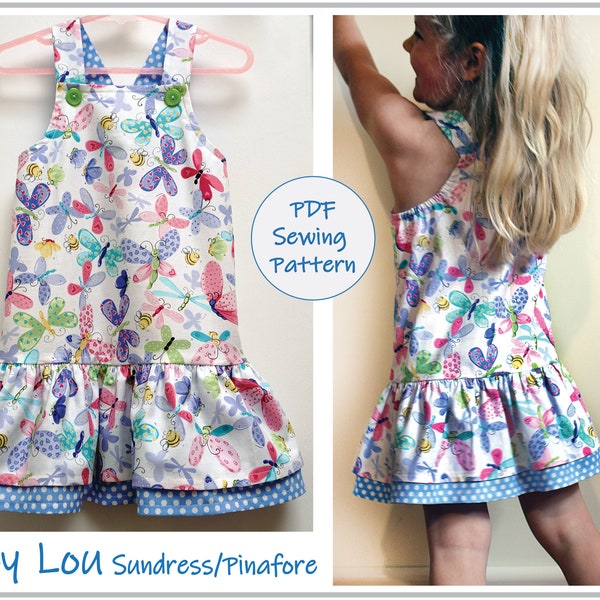 Patrón de costura vestido de verano para niñas/jumper/vestido de fiesta, vestido Lucy Lou, todas las estaciones,tallas de patrón de costura pdf de 1 a 10 años