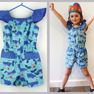 Girl&#39;s playsuit sewing pattern Peachy Dress & Playsuit includes 5 variations sizes 2 - 14 years. dresses rompers tops pants. ENGLISH ONLY!!