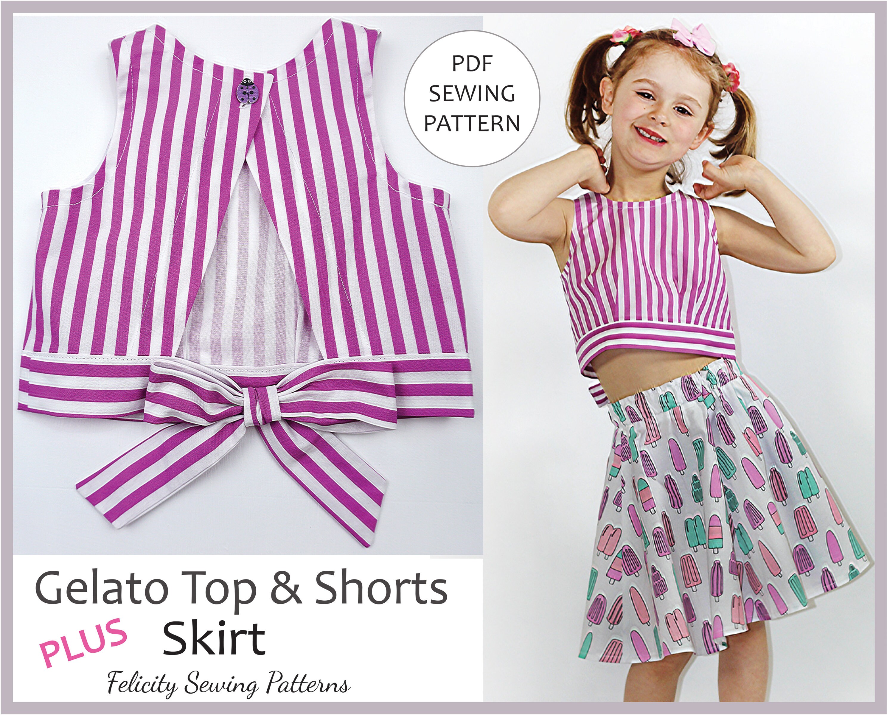 Girls Summer Top and Shorts PDF Sewing Pattern, Plus Bonus Skirt ...
