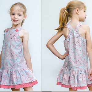 Sewing pattern girls sundress/ jumper/party dress, Lucy Lou Dress, all seasons,pdf sewing pattern sizes 1 to 10 years