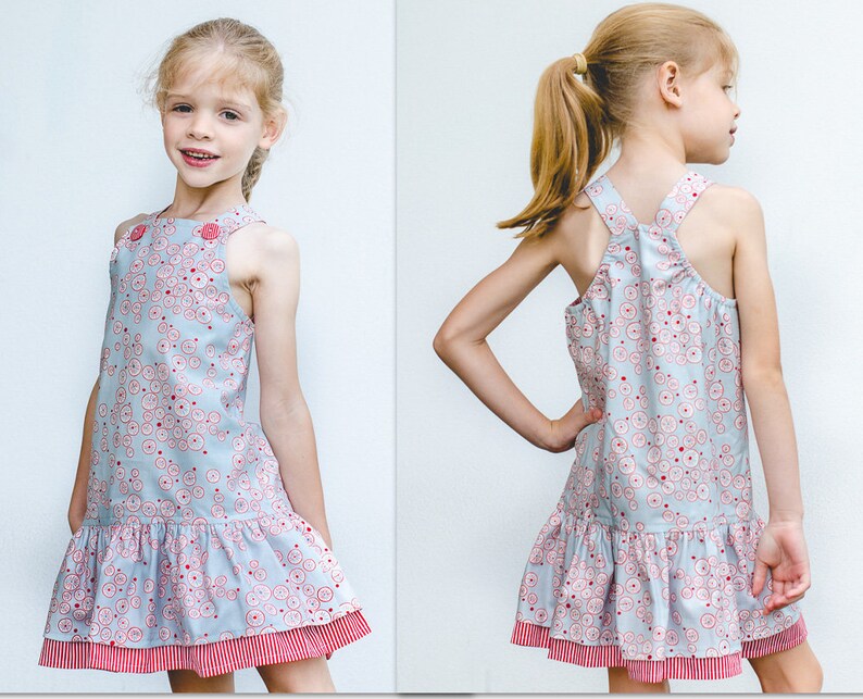 Sewing pattern girls sundress/ jumper/party dress, Lucy Lou Dress, all seasons,pdf sewing pattern sizes 1 to 10 years