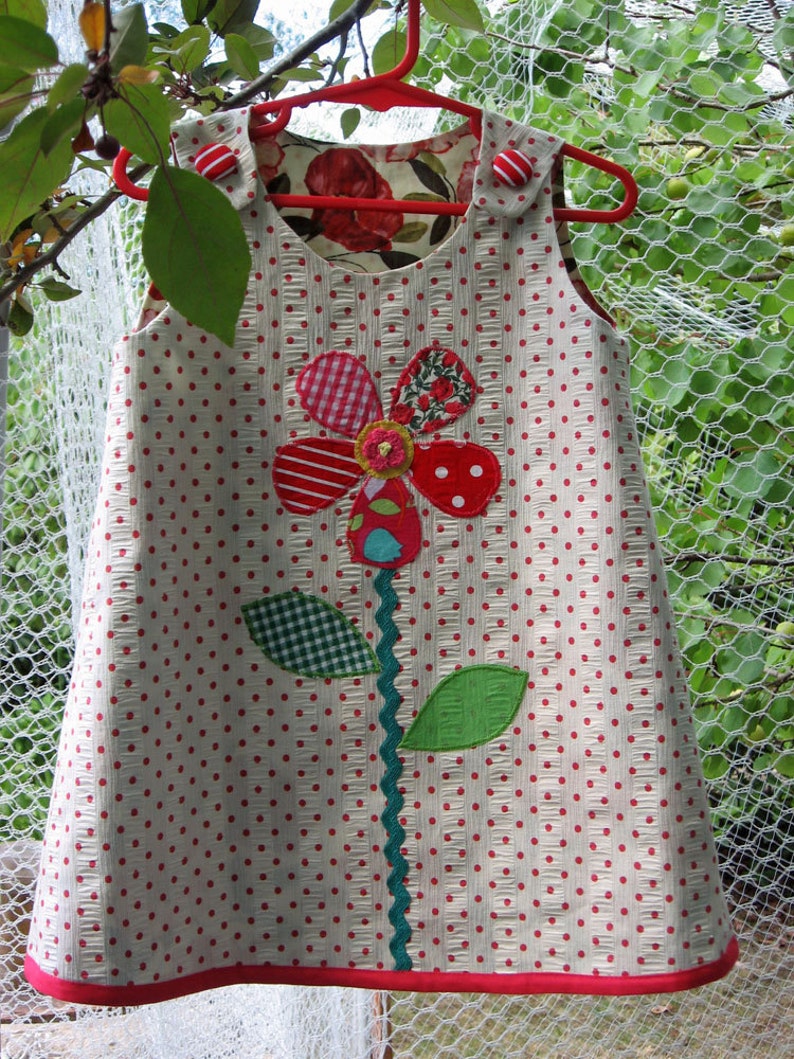 PDF sewing pattern for girl & toddler reversible jumper dress Petal Reversible Dress, sizes 6 months to 8 years, 3 appliques image 4