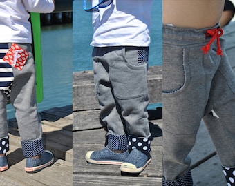PDF sewing pattern kids sweat pants, RASCAL PANTS, cool slouchy pants for boys and tomboys.