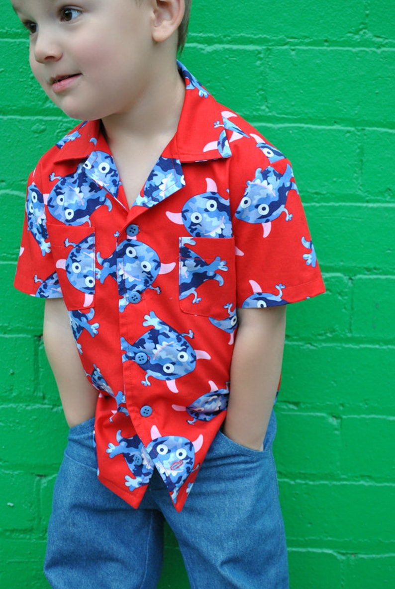 Boy's Hawaiian shirt sewing pattern for kids 2-14 years. THOMAS SHIRT pdf sewing pattern for childrens casual shirt. image 4