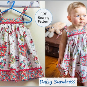 Girl and baby sundress sewing pattern Daisy Sundress digital pdf pattern, easy girls dress pattern sizes 6-9 mths to 8 yrs