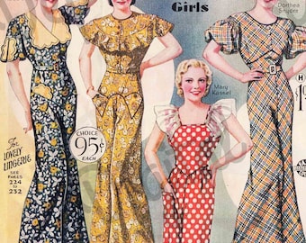 Digital Vintage Antique 1930s Beach Lounge Pajamas Catalog Page Ad - Print at Home Decor - INSTANT DOWNLOAD