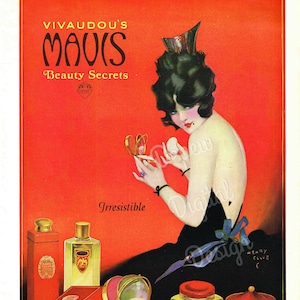 Annuncio digitale grande vintage anni '20 Mauvis Beauty Cosmetic Magazine di Vivaudou - Stampa a Home Decor - DOWNLOAD immediato