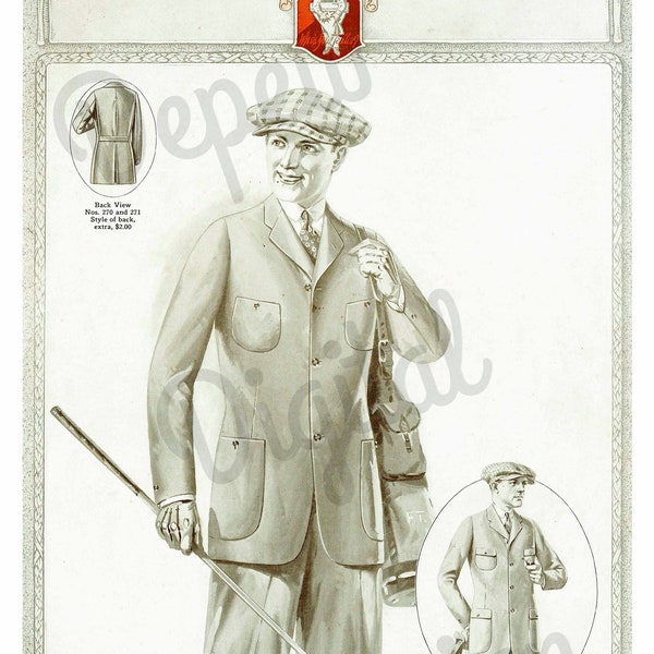 Digital Vintage Antique 1920s Large Men's Fashion Catalog Plate Golf Suit - Print at Home Decor - INSTANT DOWNLOAD