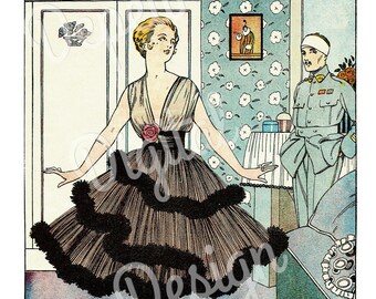 Digital Large Vintage 1910s French WWI Fashion Satire Magazine Page La Baionnette - Print at Home Decor - INSTANT DOWNLOAD