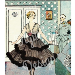 Digitale grote Vintage 1910s Franse WWI Satire modeblad pagina La Baionnette - afdrukken thuis Decor - INSTANT DOWNLOAD