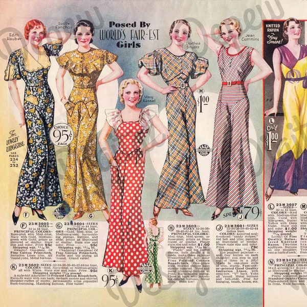 Digital Vintage Antique 1930s  Lingerie Pajamas Catalog Page Ad - Print at Home Decor - INSTANT DOWNLOAD