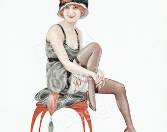 Digital Vintage Antique 1920s German Pin-Up Flapper Woman Risqué - Print at Home Decor - INSTANT DOWNLOAD