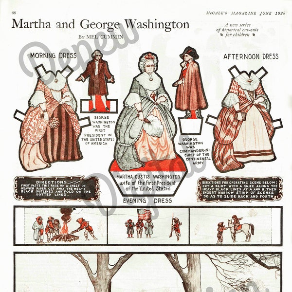 Digital Vintage 1920s Martha & George Washington Paper Dolls Magazine Page McCall - Print at Home Decor - INSTANT DOWNLOAD
