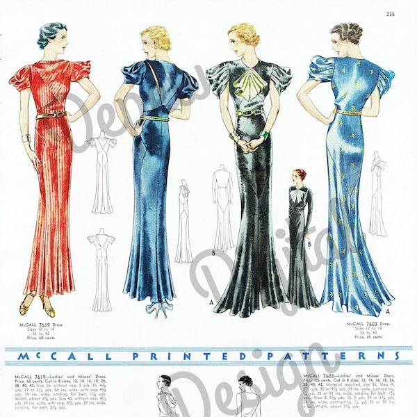 Digital Large Vintage 1930s Fashion Print Sewing Pattern Catalog Page - Print at Home Decor - INSTANT DOWNLOAD