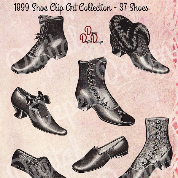 Digital Vintage Antique 1890s Victorian Shoes, Boots & Slippers Clip Art Collection - Print at Home Decor - INSTANT DOWNLOAD