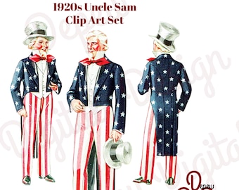 Digital Vintage 1920s Clip Art Uncle Sam- Graphic Design Package - INSTANT DOWNLOAD