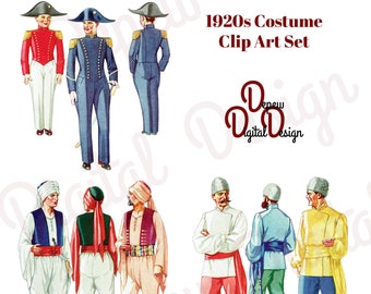 Digital Vintage 1920s Halloween Costume Party Clip Art Soldier, Sheik and Russian- Graphic Design Package - INSTANT DOWNLOAD
