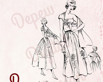 Digital Vintage 1940s Fashion Illustration Woman Clip Art - Print at Home Decor - INSTANT DOWNLOAD