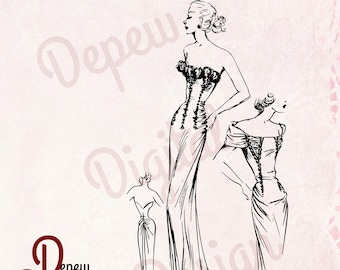 Digital Vintage 1940s Fashion Illustration Woman Clip Art - Print at Home Decor - INSTANT DOWNLOAD