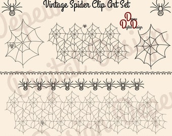 Digital Vintage Spiders and Web Borders Clip Art Collection- Print at Home Decor - INSTANT DOWNLOAD