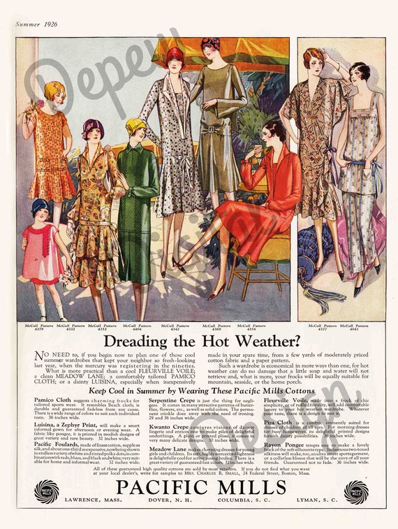 Digital Large Vintage 1920s Fashion Print Pacific Mills Fabric 
