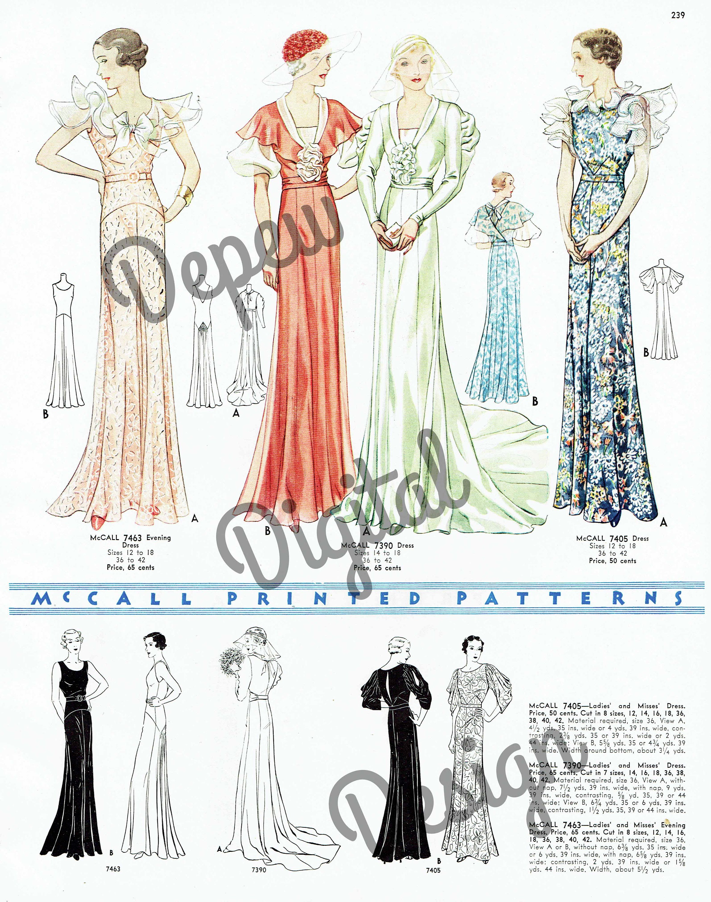 Digital Large Vintage 1930s Fashion Print Sewing Pattern Catalog Page ...