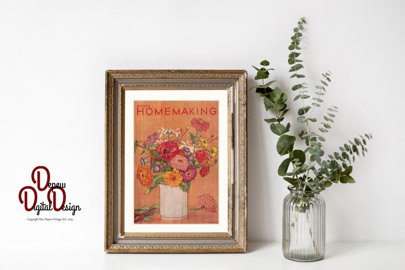 Digital Large Vintage 1930s Homemaking Bouquet Magazine Ad Print at Home Decor INSTANT DOWNLOAD image 1