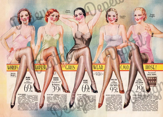 Digital Vintage Antique 1930s Stockings Lingerie Catalog Page Ad Print at  Home Decor INSTANT DOWNLOAD 