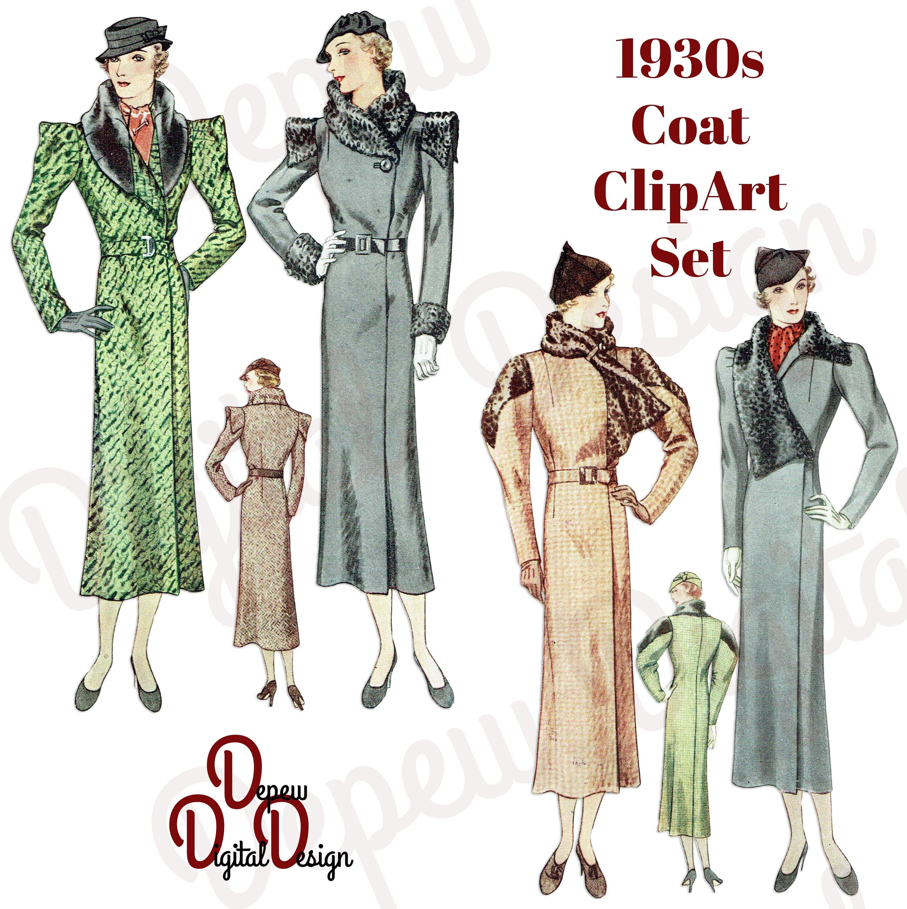 Digital Vintage 1930s Fashion Print Women in Coats Models Clip - Etsy