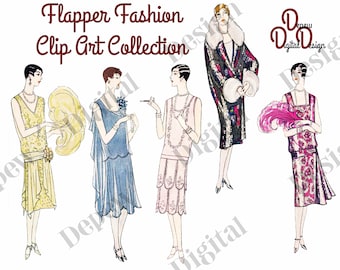 Digital Large Vintage 1920s French Flapper Fashion Clip Art Collection - Print at Home Decor - INSTANT DOWNLOAD