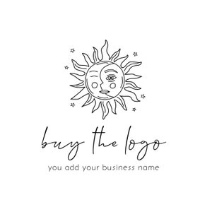 Sun moon stars logo, lunar logo, astrology logo, hand drawn moon and stars logo, pre made moon logo, instant logo, sun logo, day night logo.