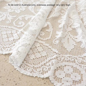 Vintage Tablecloth Handcrafted White Crocheted Rectangular Tablecloth,  heirloom-quality linen, wedding tablecloth, craft supply.