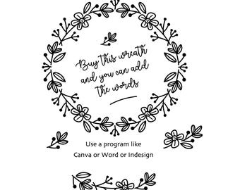 Wreath clip art, wedding invitation clip art, wreath logo, floral wreath, wreath hand drawn wreath, make your wedding invitation.
