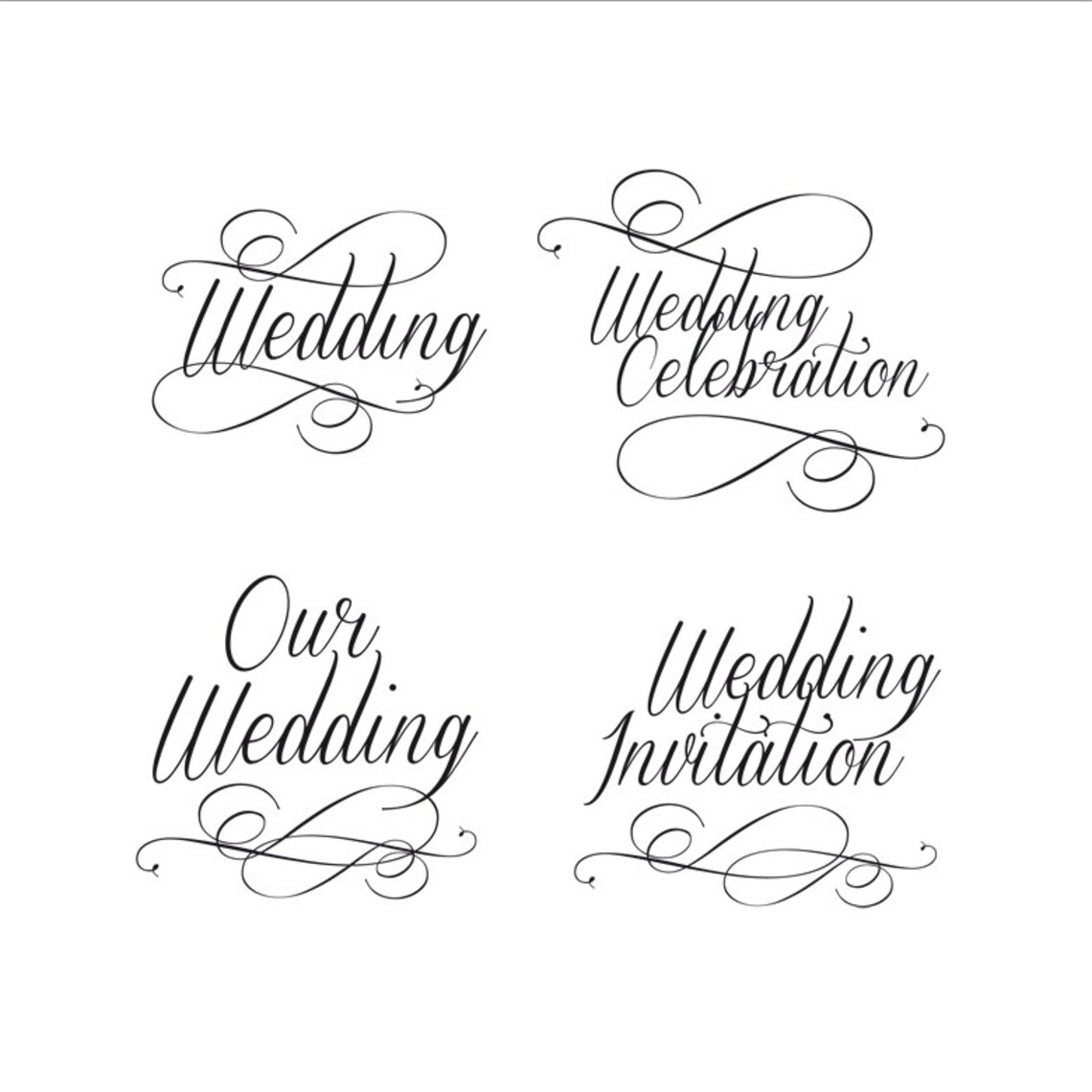 Script Wedding Wording Clip Art in Classic Black and White for Wedding